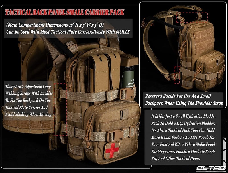CLTAC Tactical Small MOLLE Hydration Pack Outdoor Water Bladder Carrier Pack for Vest Backpack - Image 3